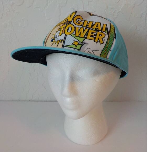 Shanghai Tower Comic Book Graphic Theme Baseball Hat Cap Light Blue - Picture 2 of 9